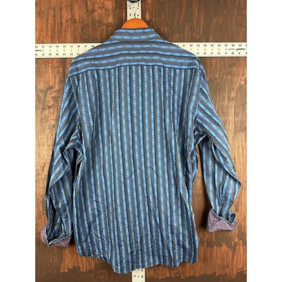 Robert Graham Multicolored Striped Shirt Blue Purple Red Cuffs Mens 2XL XXL EUC - Picture 9 of 9